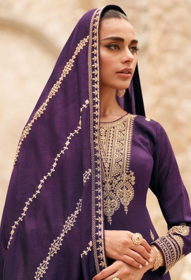 MEERA PURPLE PREMIUM SILK SALWAR SUIT DRESS MATERIAL