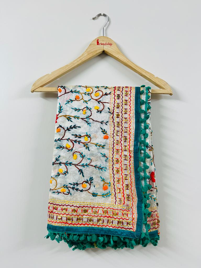 Chanderi Cotton Dupatta With Pom Pom