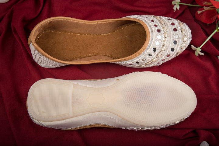 Regular Wear White Mirror & Embroidered Jutti