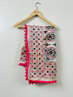 Chanderi Cotton Dupatta With Pom Pom