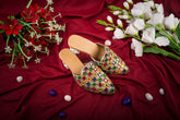 Multicolor Mirror & Embroidered Mule Block Heels