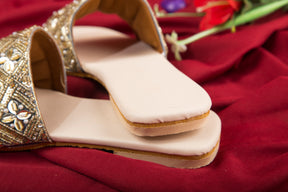 Handcrafted Flat Sandals with Traditional Beaded & Golden Zari Work Detailing