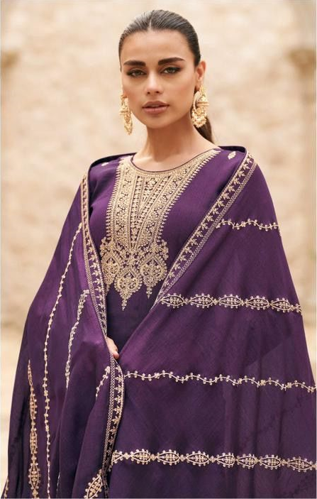 MEERA PURPLE PREMIUM SILK SALWAR SUIT DRESS MATERIAL