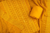 Unstitched Yellow color suit with premium chicken and sequin work on georgette base