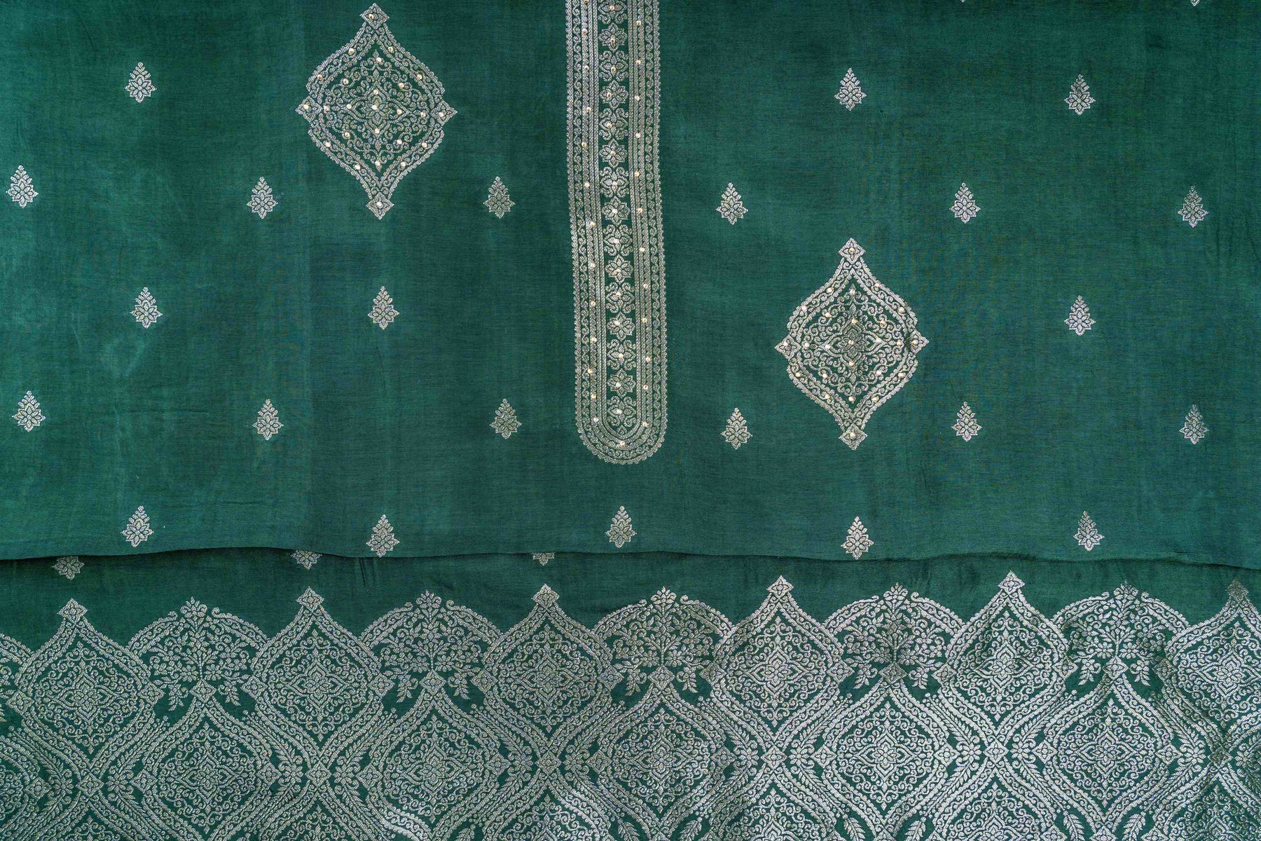 Green Zariwork Banarasi Silk Unstitched Salwar Suit