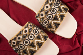 Handcrafted Flat Sandals with Beaded & Sequin Work Detailing