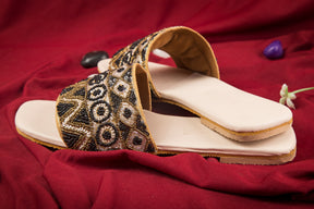 Handcrafted Flat Sandals with Beaded & Sequin Work Detailing