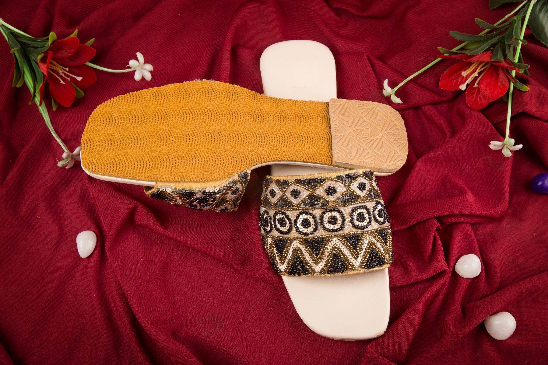 Handcrafted Flat Sandals with Beaded & Sequin Work Detailing