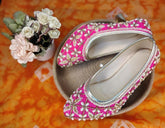 Pink Color heels with Golden Zari, Beads and Pearl