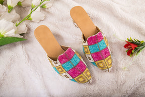 Multicolor Beads Mule Block Heels