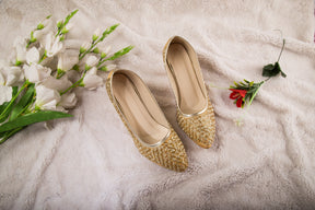 Golden Color Premium & Heavy Zari Work Ethnic Heels