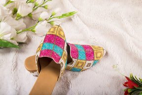 Multicolor Beads Mule Block Heels