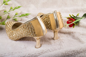 Golden Color Premium & Heavy Zari Work Ethnic Heels