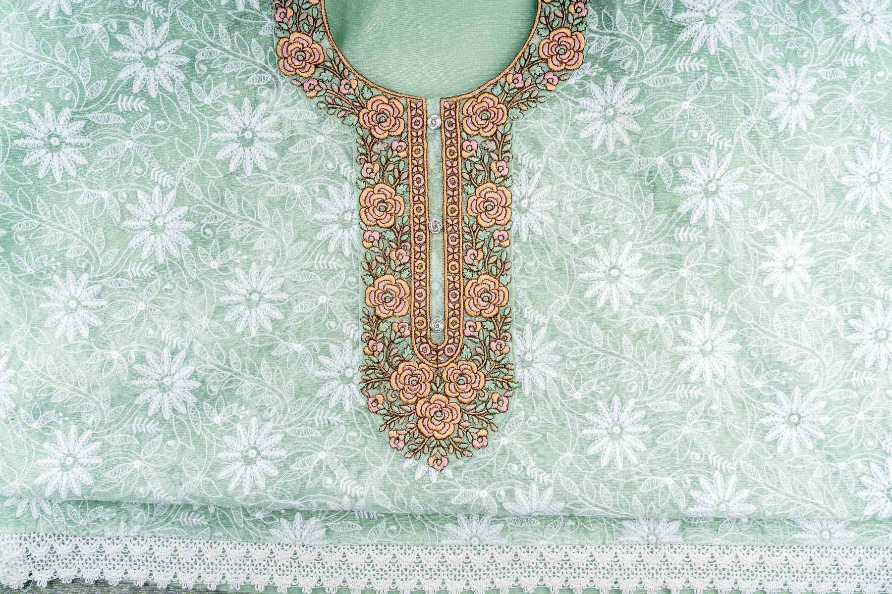 Premium Unstitched Pakistani Kota Doriya Pista Green Suit