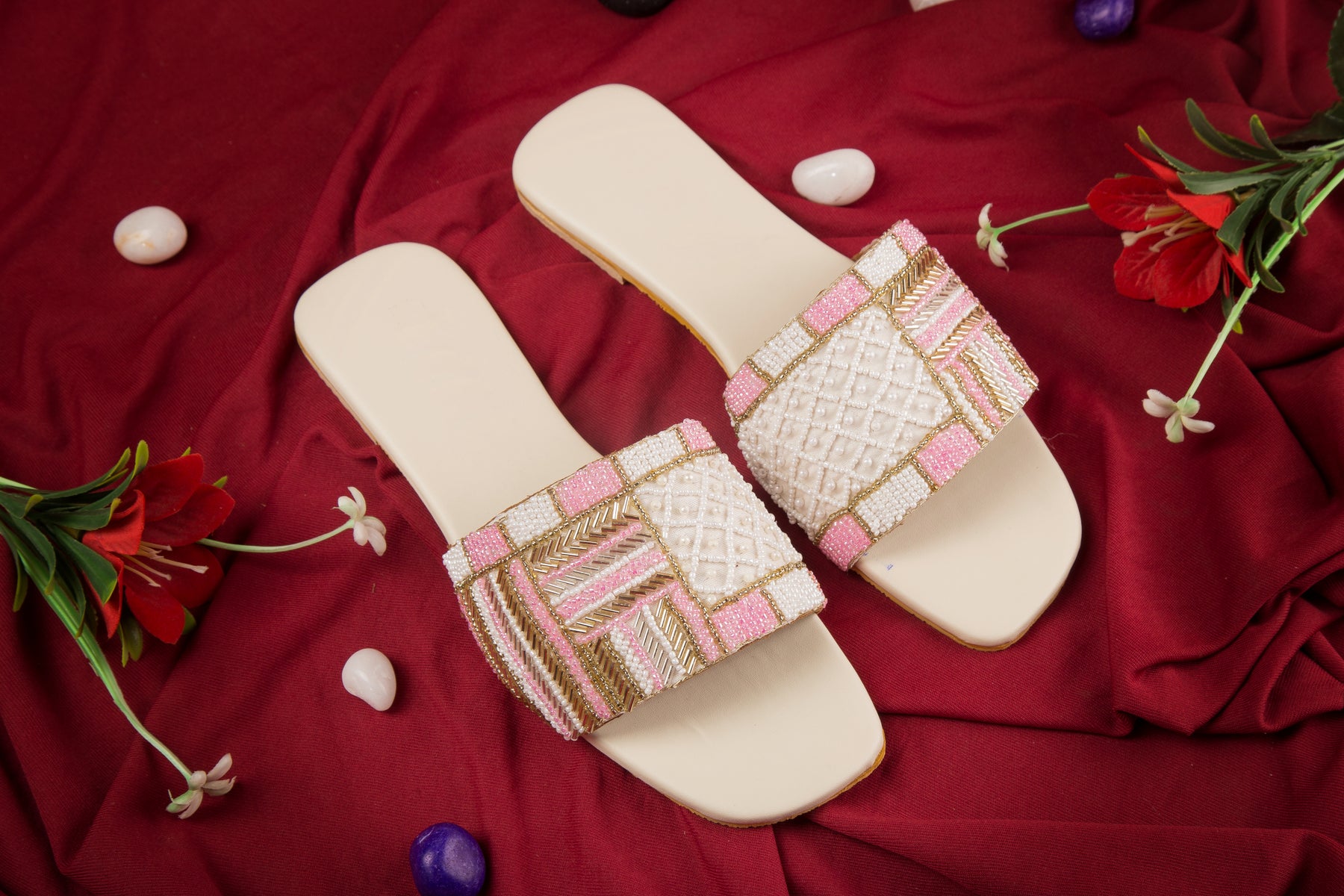 Flat sandals with pearl on sale beads