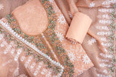 Premium Unstitched Pakistani Kota Doriya Peach Suit