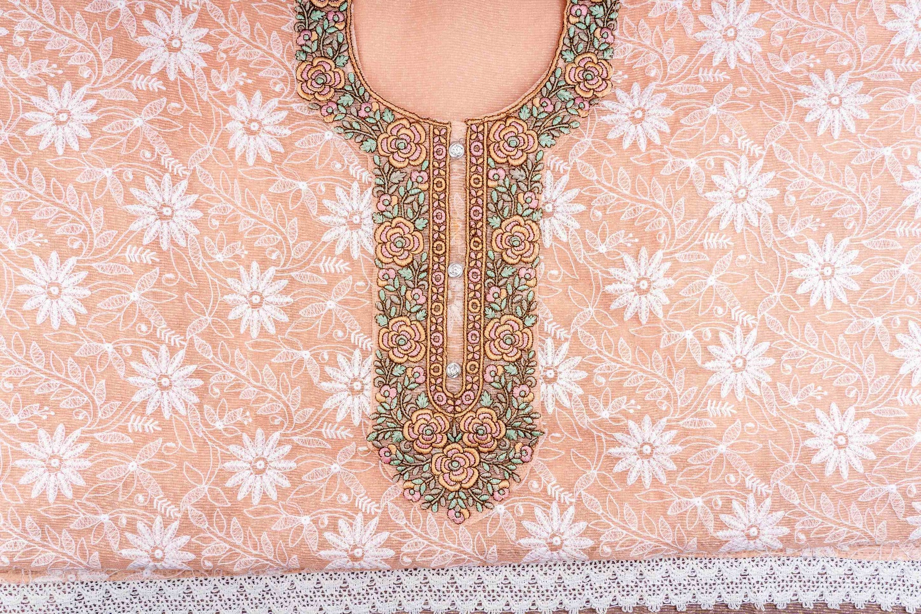 Premium Unstitched Pakistani Kota Doriya Peach Suit