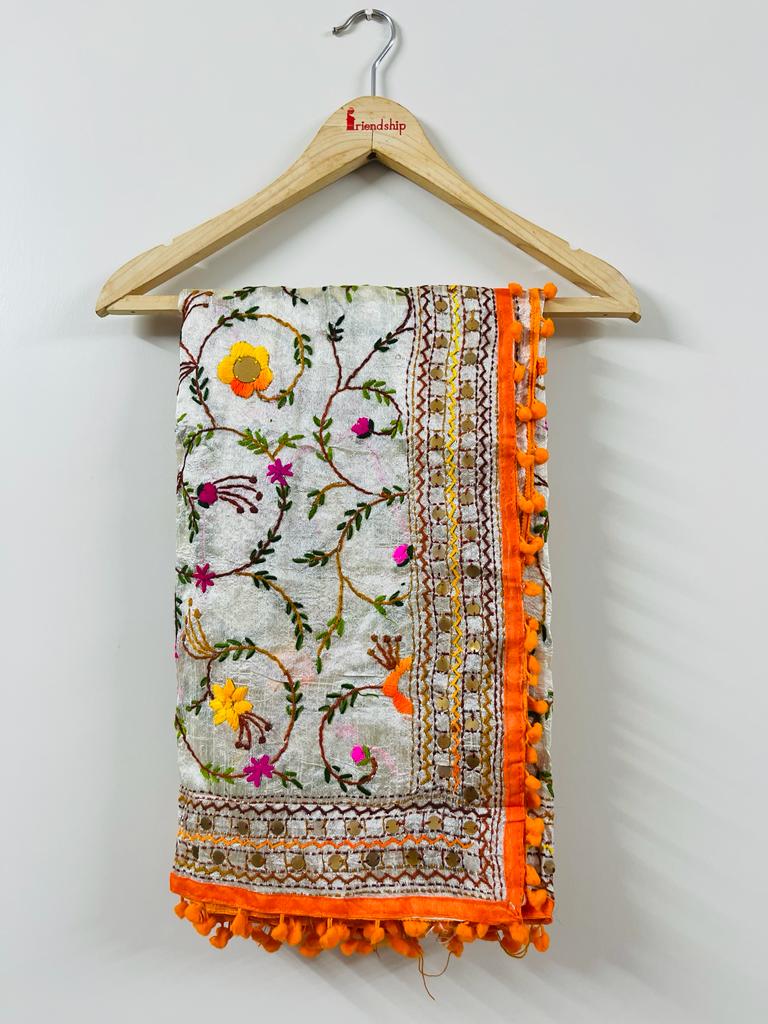 Chanderi Cotton Dupatta With Pom Pom