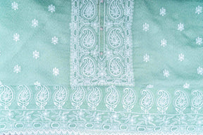 Unstitched Pakistani Kota Doriya Pista Green Suit with thread embroidery