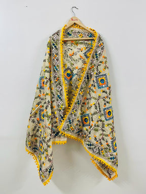 Chanderi Cotton Dupatta With Pom Pom