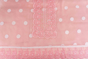 Unstitched Pakistani Kota Doriya Pink Suit with thread embroidery