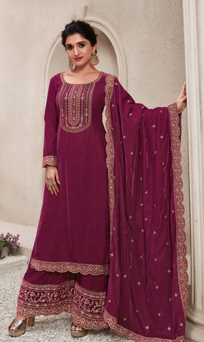 INAYA PURPLE PREMIUM VELVET EMBROIDERY DRESS MATERIAL