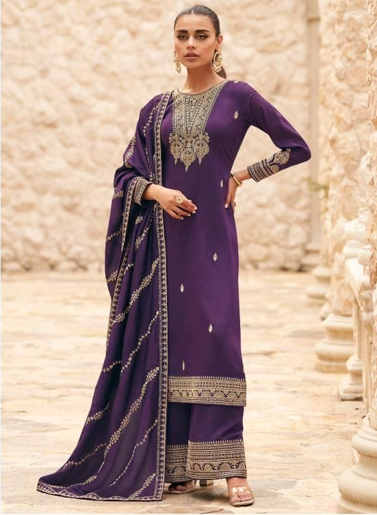 MEERA PURPLE PREMIUM SILK SALWAR SUIT DRESS MATERIAL